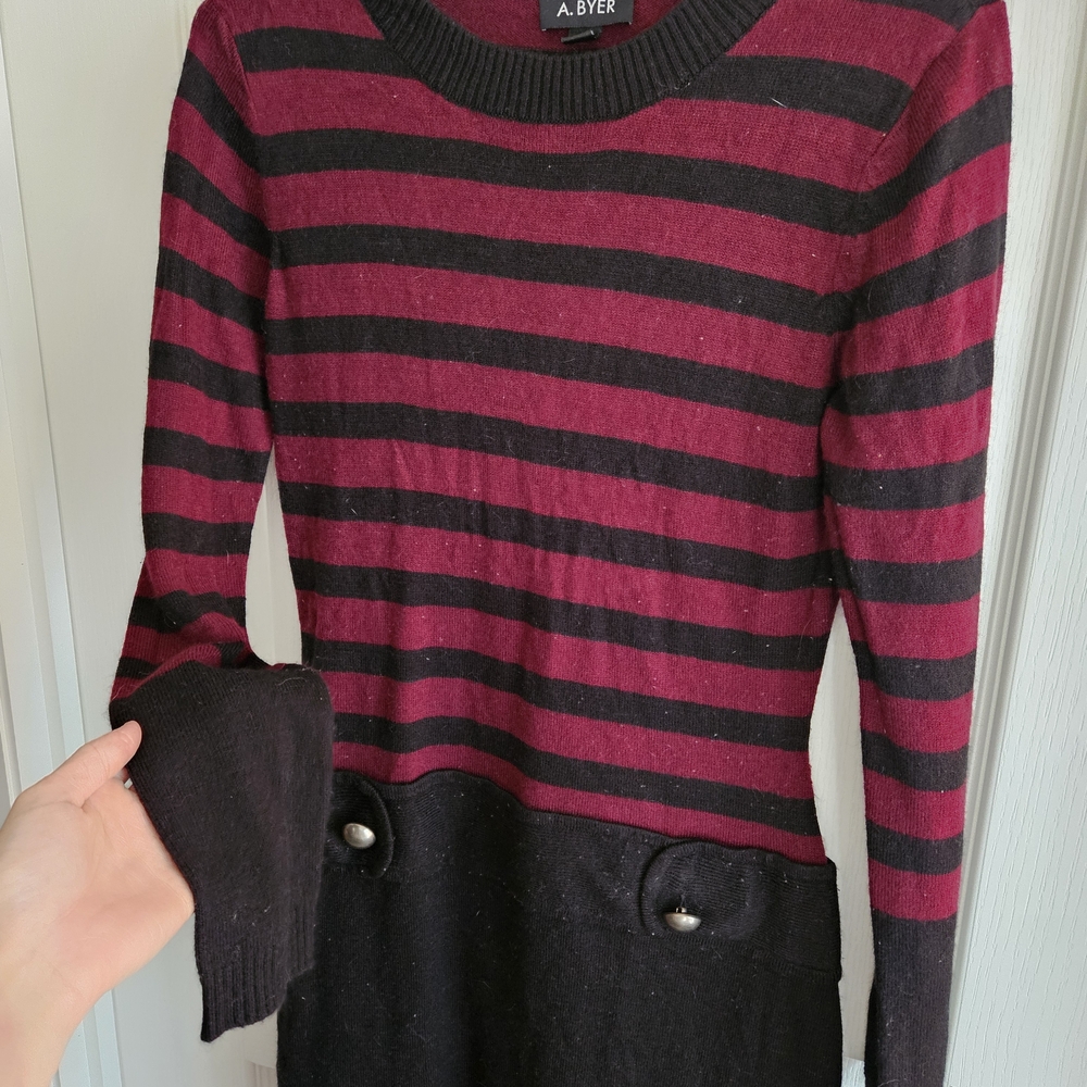 A. Byer Burgundy and Black Striped Knit Dress